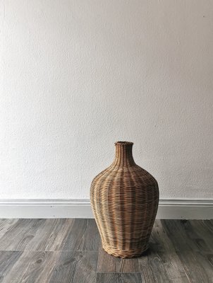 Vintage Glass Ballon Vase with Rattan, Boheme, 1960s for sale at Pamono