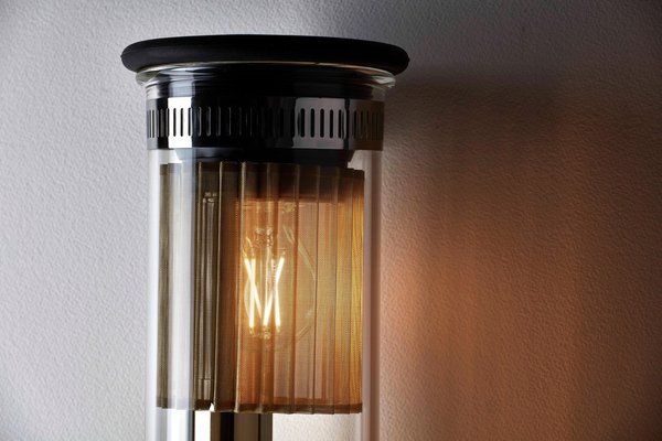 Lampada Da Terra Kais In Metallo E Tessuto - Design Essenziale, H52 Cm, Paralume D35 Cm, Colore Nero/Beige, Cavo 150 Cm
