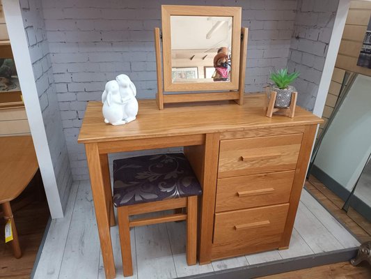Vintage Dressing Table in Oak with Mirror Stool Set of 3 for