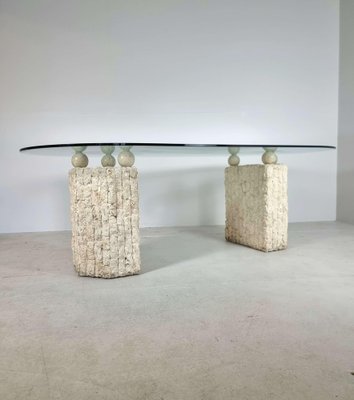 Natural Mactan Stone Dining Table with Glass Top, 1980s for sale