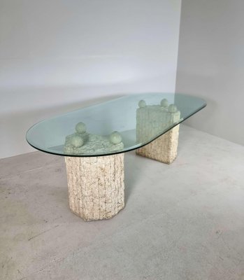 Natural Mactan Stone Dining Table with Glass Top, 1980s for