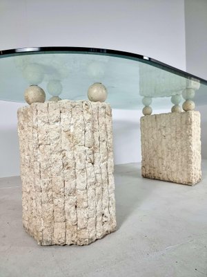 Natural Mactan Stone Dining Table with Glass Top, 1980s for