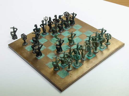 Vintage Wooden Chess Table With Chess Pieces, 1950-1960s for sale at Pamono