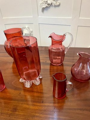 Antique Victorian Cranberry Glass Items, 1880, Set of 7 for sale