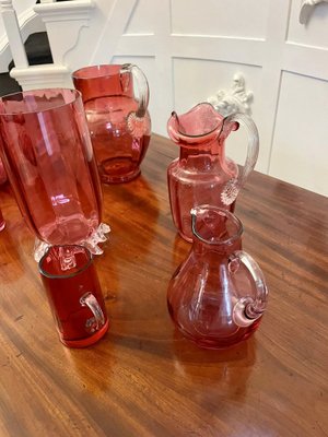 Antique Victorian Cranberry Glass Items, 1880, Set of 7 for sale
