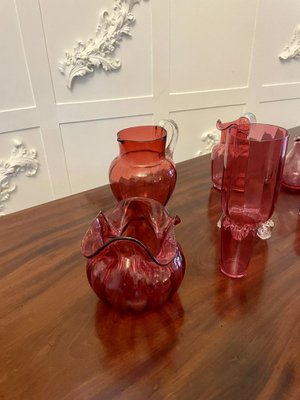 Antique Victorian Cranberry Glass Items, 1880, Set of 7 for sale