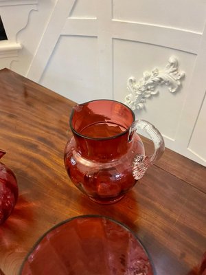 Antique Victorian Cranberry Glass Items, 1880, Set of 7 for sale