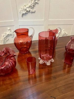 Antique Victorian Cranberry Glass Items, 1880, Set of 7 for sale