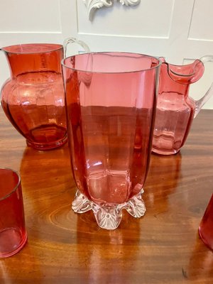 Antique Victorian Cranberry Glass Items, 1880, Set of 7 for sale