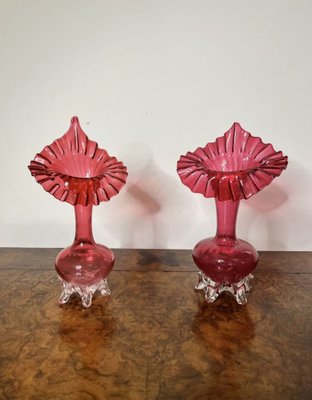 Antique Glass Vase セット Victorian Cranberry Glass Jack in the Pulpit Vases, 1860s, Set of