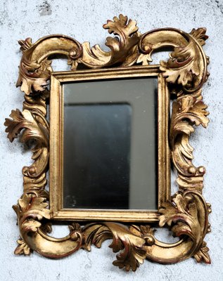 Cornice barocca intagliata a mano con specchio, anni '80 in