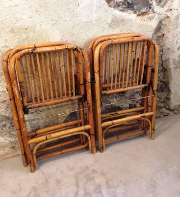 Mid Century Bamboo Folding Chairs 1960s Set of 4