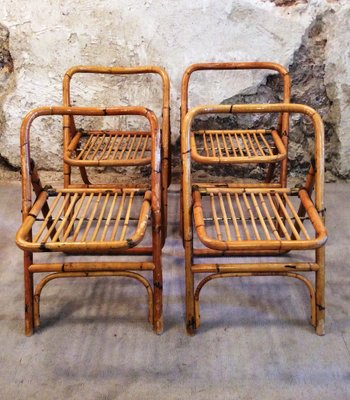 Mid Century Bamboo Folding Chairs 1960s Set of 4