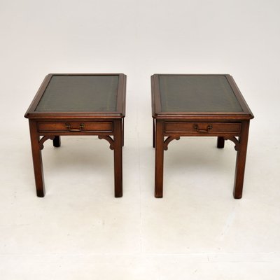 Antique Leather Top Side Tables 1900 Set of 2 for sale at Pamono