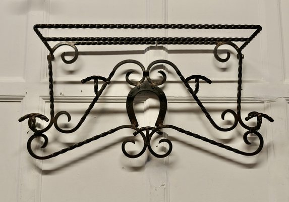 French Wrought Iron Wall Hanging Rack for Coats and Tack on a Horse Riding  Theme , 1920s for sale at Pamono