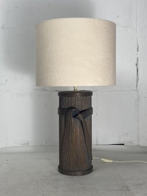 Large Pencil Reed Rattan Bamboo Pillar Lamp Table from Vivai Del