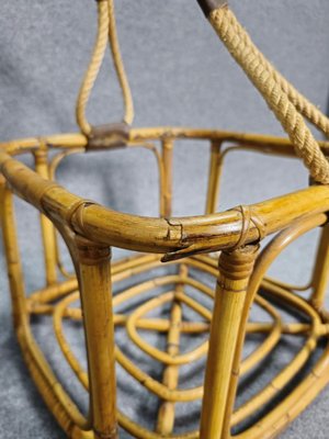 Mid-Century Bamboo Rope and Leather Plant Holder, 1970s