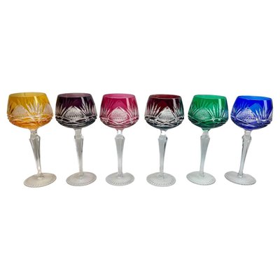 Multi Colored Crystal Wine Glasses, Set of 12 for sale at Pamono