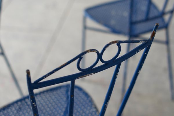 Blue Wrought Iron Garden Chairs 1950 Set of 4 for sale at Pamono