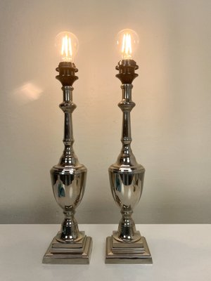 Polished Nickel Urn Shape Shining Silver Table Lamps, 1990s, Set
