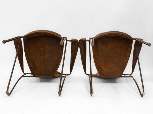 Mid-Century French Leather & Iron Armchairs in the style of