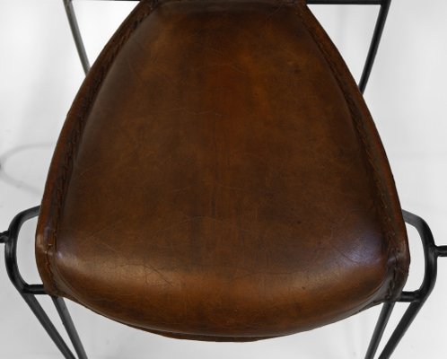 Mid-Century French Leather & Iron Armchairs in the style of