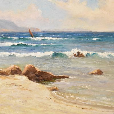 Luigi Lanza, Cote d'Azur Seascape, Early 20th Century, Oil