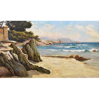 Luigi Lanza, Cote d'Azur Seascape, Early 20th Century, Oil