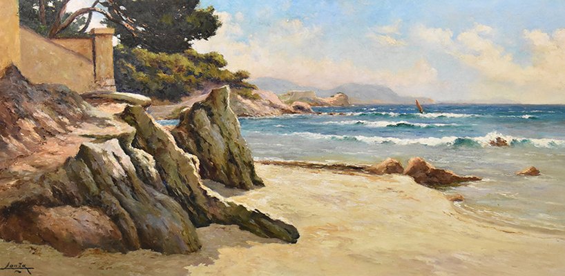 Luigi Lanza, Cote d'Azur Seascape, Early 20th Century, Oil