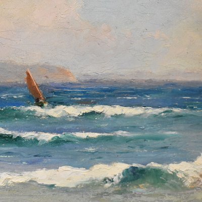 Luigi Lanza, Cote d'Azur Seascape, Early 20th Century, Oil