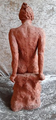 Vintage Seated Female Nude Sculpture in Red-Brown Terracotta, 1992 ...