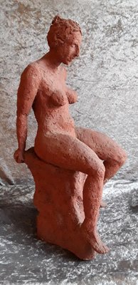 Vintage Seated Female Nude Sculpture in Red-Brown Terracotta, 1992 ...