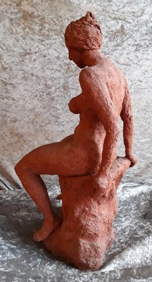 Vintage Seated Female Nude Sculpture in Red-Brown Terracotta, 1992 ...