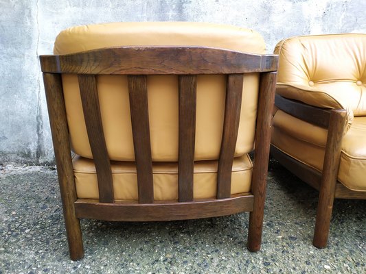 1人掛けソファ 1970s MID CENTURY LEATHER WOOD ARM CHAIR Vintage Mid Century Armchair by Z.baczyk 1970s Orange Soft Woven