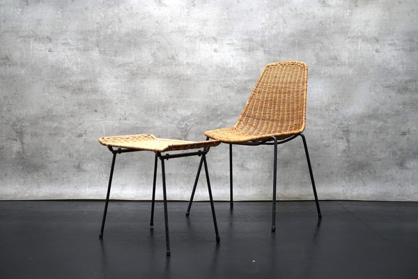 Mid Century Lounge Chair with Footstool by Gian Franco Legler for Legler 1950s Set of 2 for sale at Pamono