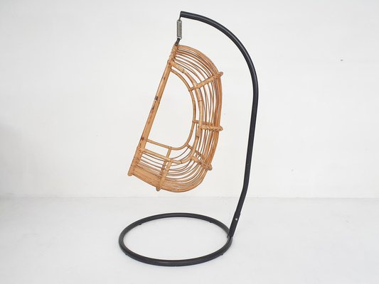 Egg Shaped Hanging Chair in Bamboo on Metal Base 1960s for sale