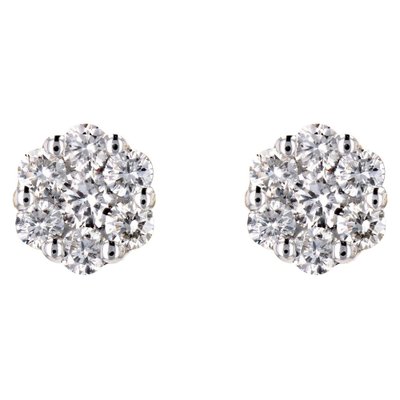 Modern Carat Diamond 18 Karat White Gold Flower Stud Earrings