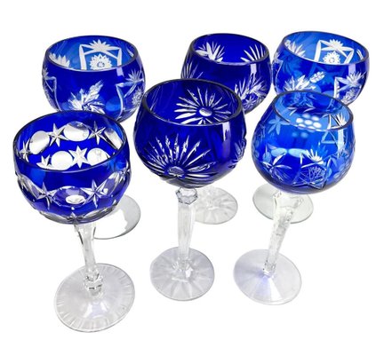 Kobaltblaue Gläser aus Kristallglas, 1950, 6 . Set bei Pamono kaufen