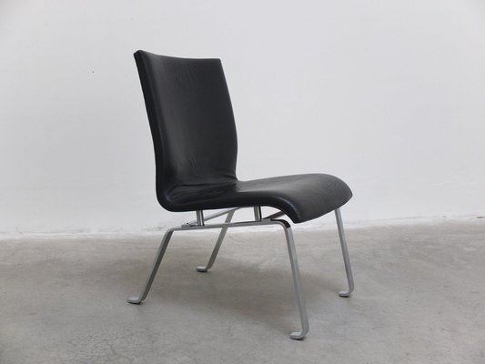 Modernist Black Leather Steel Lounge Chair, 1960s for sale at Pamono