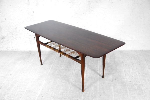 Danish Teak Coffee Table With Cane Shelf 1960s Danish Teak Coffee Table With Cane Shelf 1960s