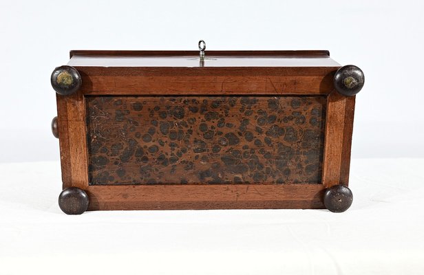 Boîte à Cartes Ancienne En Acajou Avec Plaque émaillée - XIXe Siècle