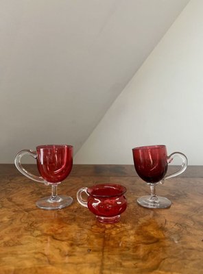 Antique Victorian Cranberry Glasses, 1880, Set of 18 for sale at