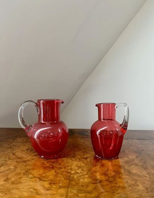 Antique Victorian Cranberry Glasses, 1880, Set of 18 for sale at
