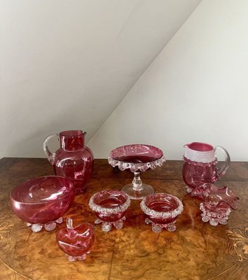 Antique Victorian Cranberry Glasses, Set of 16 for sale at Pamono