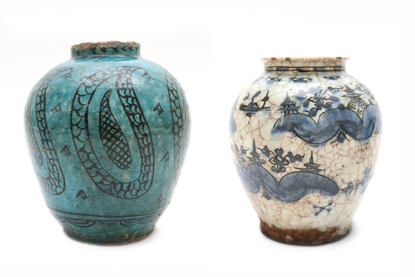 Antique Middle Eastern Style Ceramic Vases Set Of 2 For Sale At