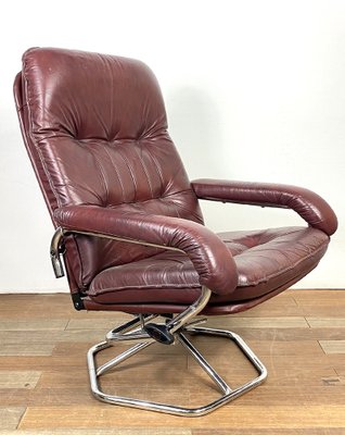Red Leather and Chrome Armchair for sale at Pamono