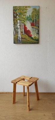 希少 Olof Ottelin Stool Olof Ottelin, Minimalist Stools, Solid Pine, Finland, 1960s