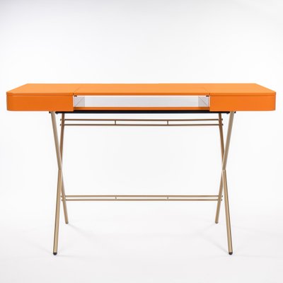 Cutora Scrivania in acrilico arancione per computer portatile, postazione di lavoro, tavolo da studio, moderno tavolo da ingresso alto con deflettori