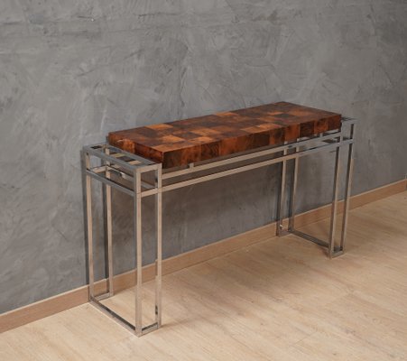 Chrome and Wood Console Table from Aldo Tura 1970s