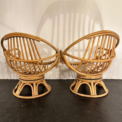 Mid Century Bamboo Papasan Swivel Chairs 1968 Set of 2 for sale
